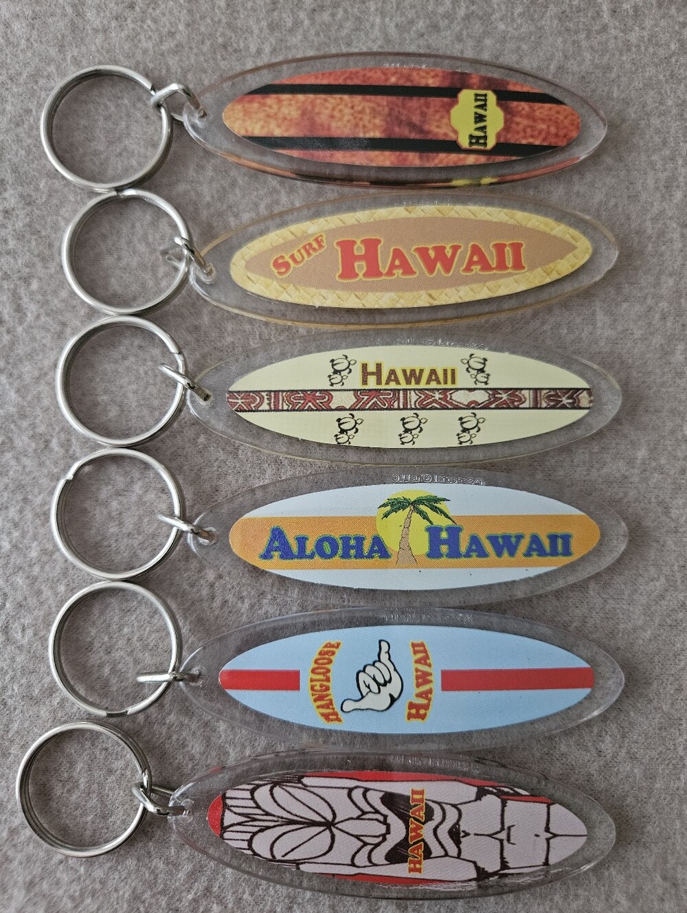 Hawaii Keyring Keychain Clear Acrylic Surfboards, Set Of 6 NWOT (From 2006-2009)